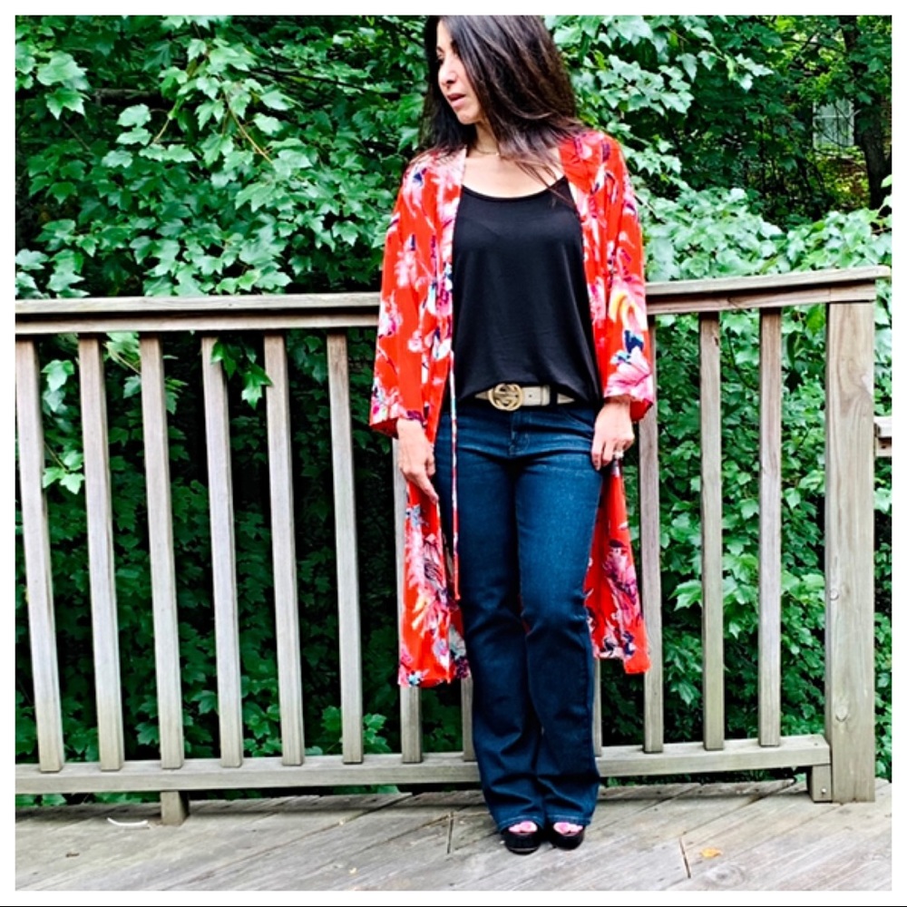 ✨LAST ONE✨Boho red floral side slits kimono jacket - Picture 3 of 8